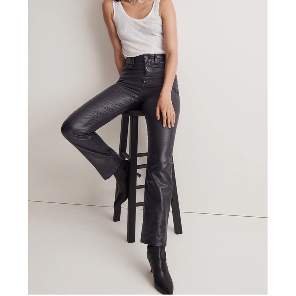 Madewell Jeans Coated Wax 90s Straight High Rise Women 28 Midnight Foil Blue New - Picture 2 of 14